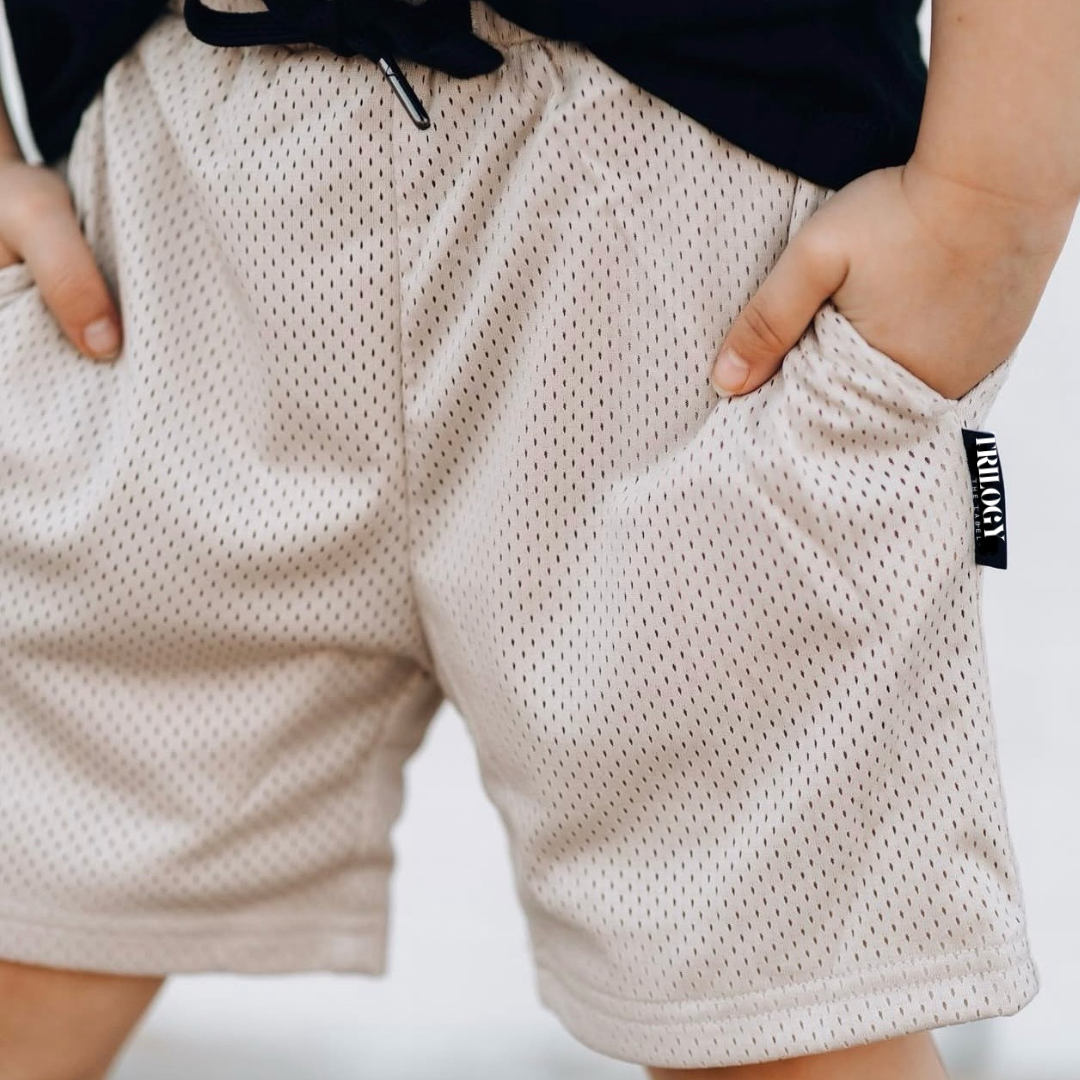 BEIGE MESH GYM SHORTS - READ DESCRIPTION
